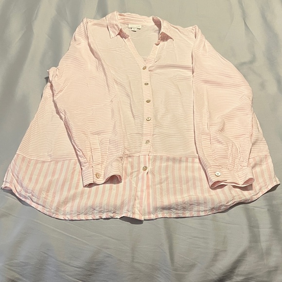 J. Jill Tops - J. JILL Blouse Size Large Button Down Long Sleeve Pink White Stripe Women’s Top